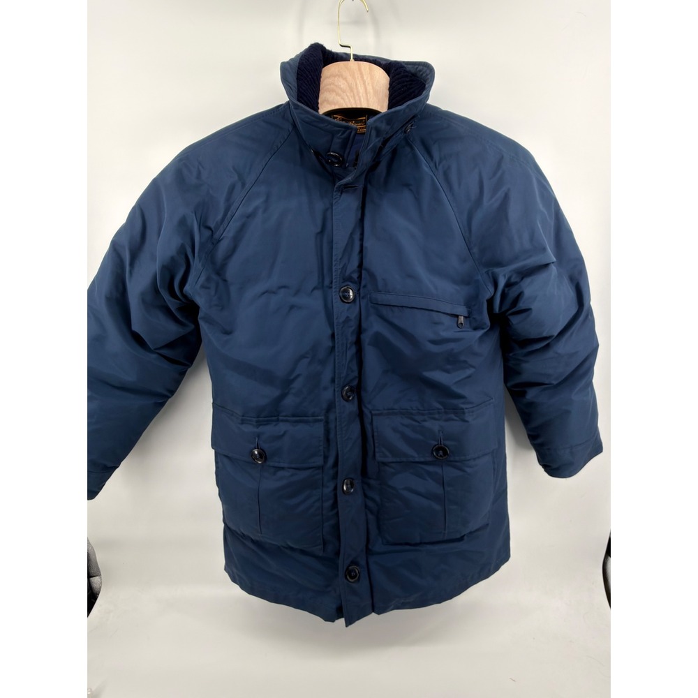 Vintage Eddie Bauer Yukon Down Jacket Fur Collar Quilted Puffer Navy Blue Men XL